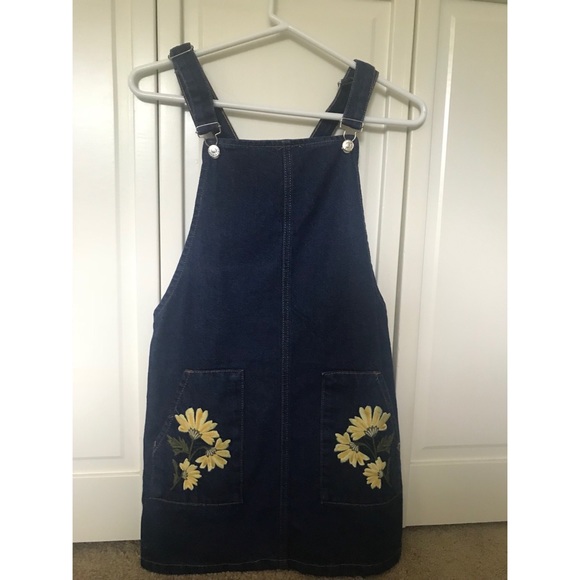 embroidered denim pinafore dress PALM COVE DENIM EMBROIDERED PINAFORE DRESS – Minihaha main image 1